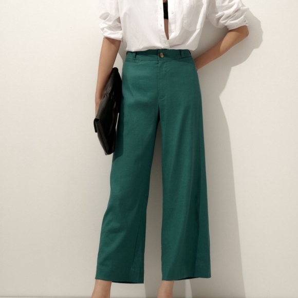 NWT Anthropologie Maeve | Ettie Wide‎ Leg Flare Linen Pants Turquoise Size 25 - Picture 2 of 9